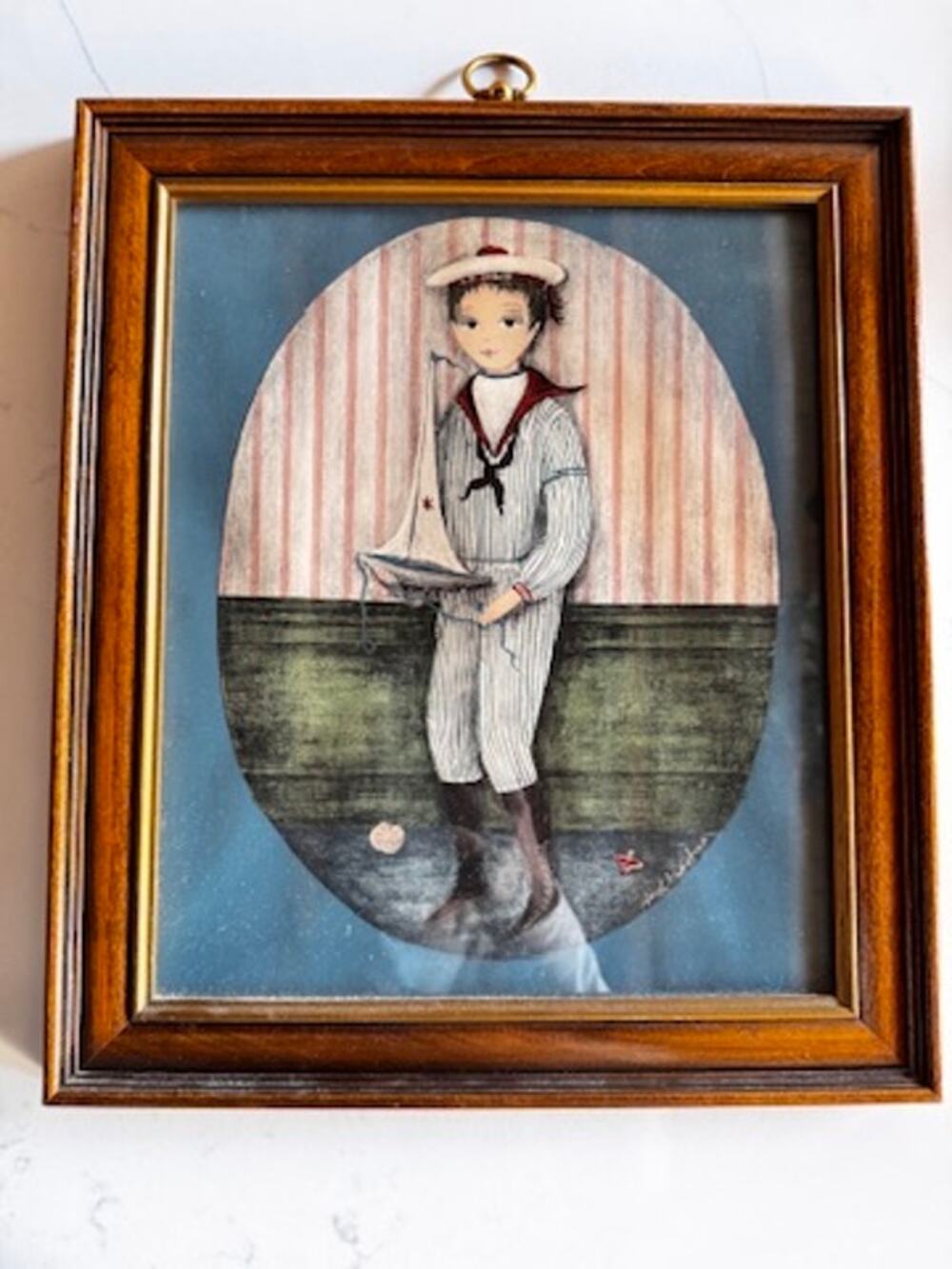 Vintage Carol Blanchard Lithograph Prints Pair Chris Abigail Framed 15x12.5 Set